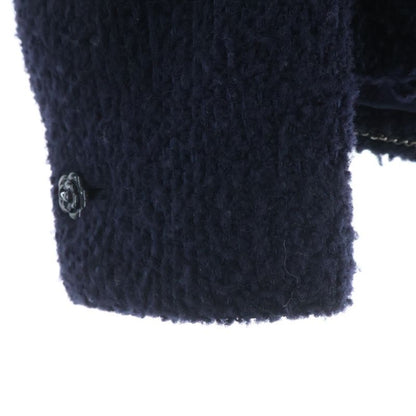 Chanel Camellia Button Tweed Jacket Navy Wool