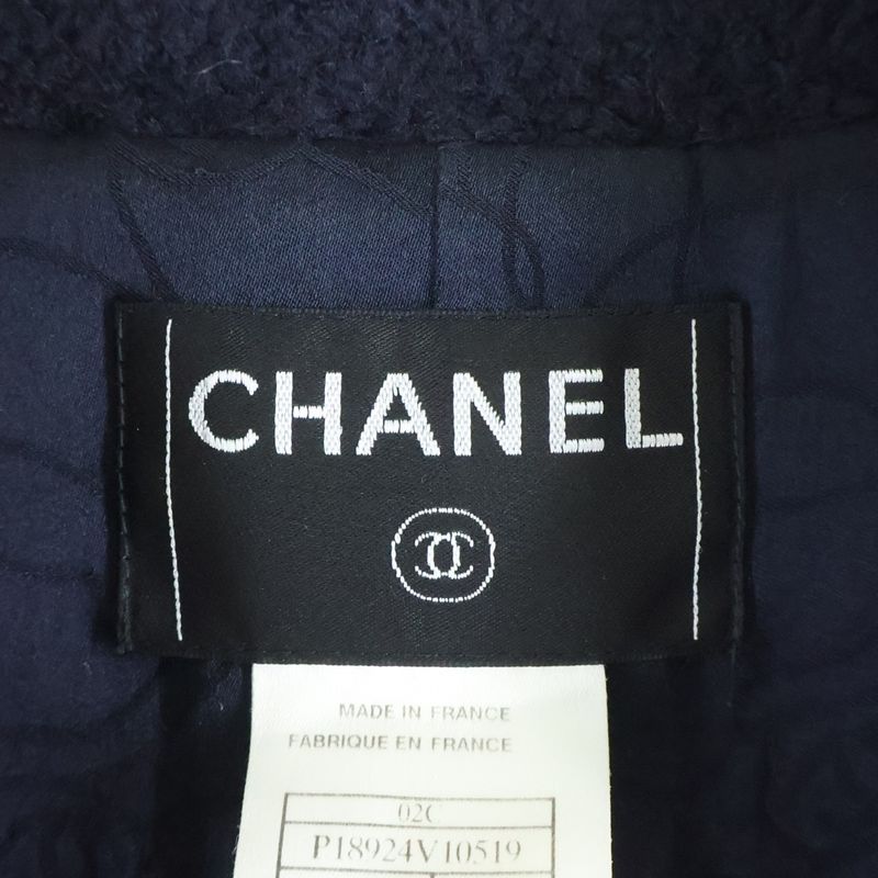 Chanel Camellia Button Tweed Jacket Navy Wool