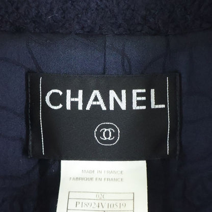 Chanel Camellia Button Tweed Jacket Navy Wool