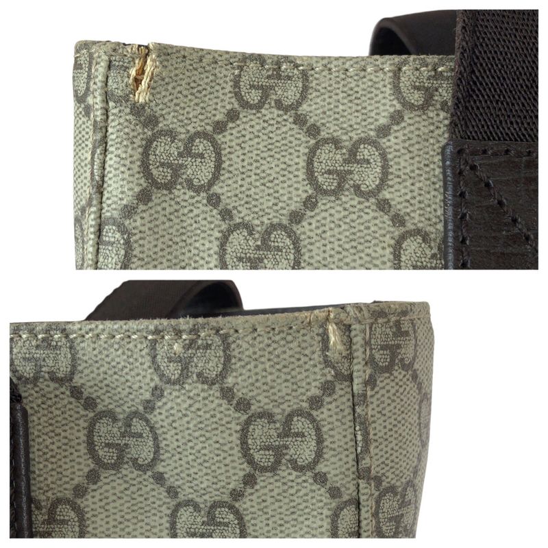 Gucci GG Pattern Khaki Dark Brown Supreme Canvas Leather Tote