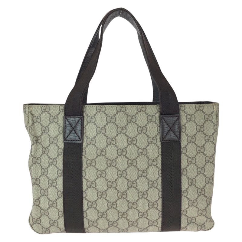Gucci GG Pattern Khaki Dark Brown Supreme Canvas Leather Tote