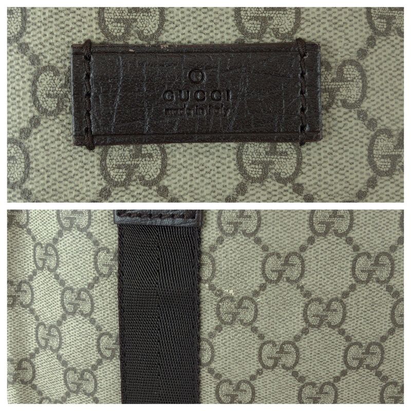Gucci GG Pattern Khaki Dark Brown Supreme Canvas Leather Tote