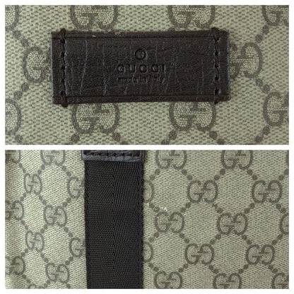 Gucci GG Pattern Khaki Dark Brown Supreme Canvas Leather Tote