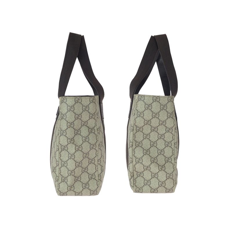 Gucci GG Pattern Khaki Dark Brown Supreme Canvas Leather Tote