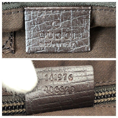 Gucci GG Pattern Khaki Dark Brown Supreme Canvas Leather Tote