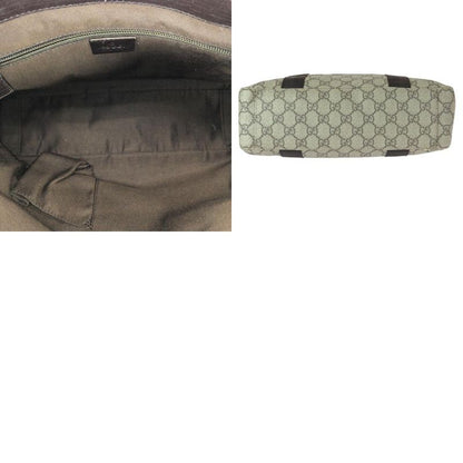 Gucci GG Pattern Khaki Dark Brown Supreme Canvas Leather Tote
