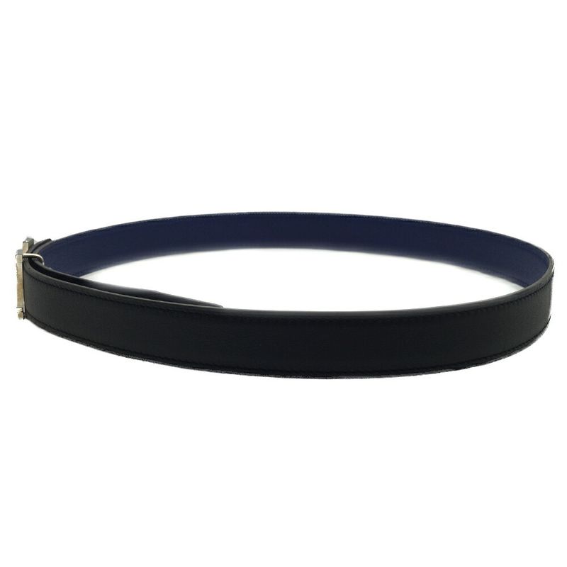 Hermes Constance Belt Logo Black Navy Silver Swift Veau