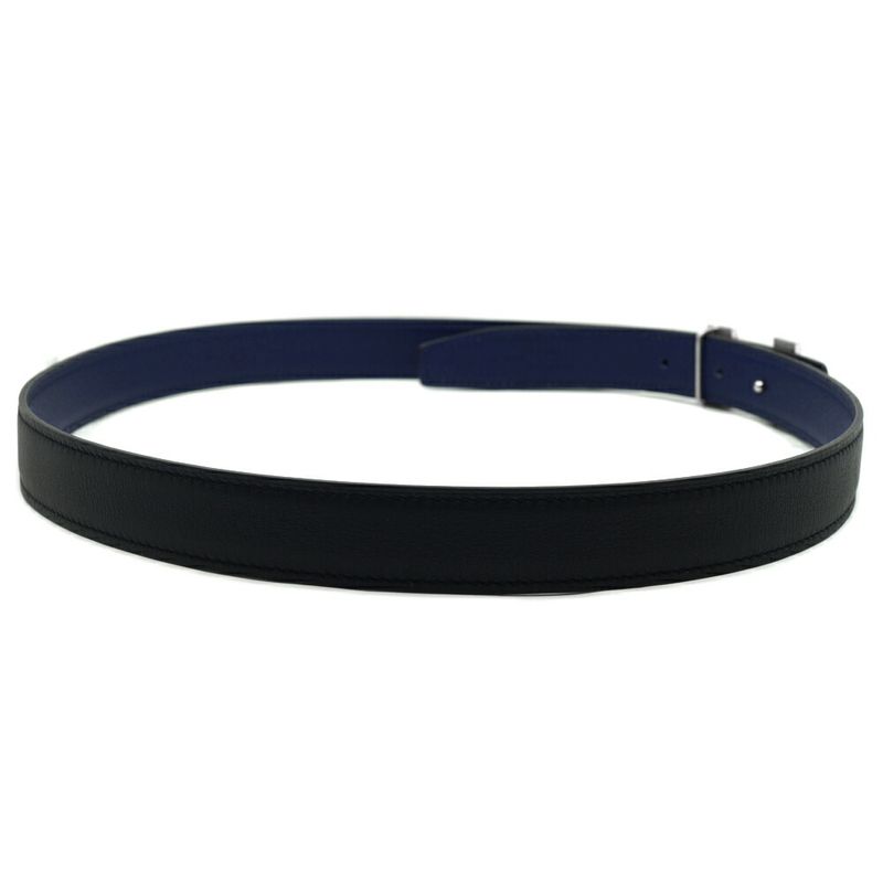 Hermes Constance Belt Logo Black Navy Silver Swift Veau