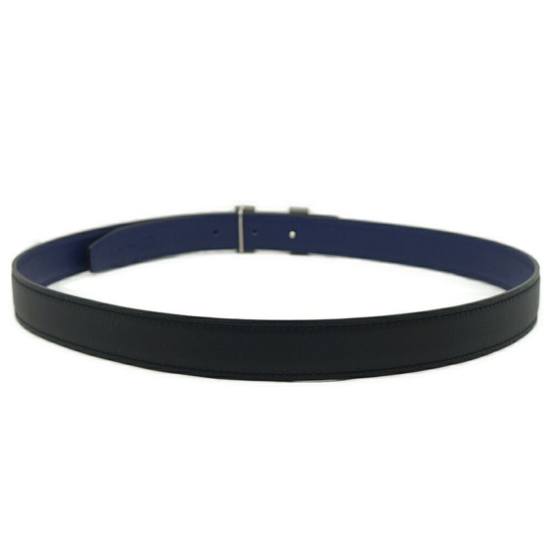 Hermes Constance Belt Logo Black Navy Silver Swift Veau