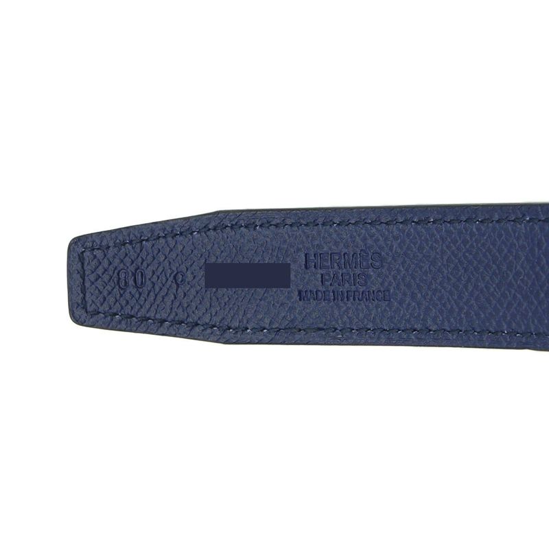 Hermes Constance Belt Logo Black Navy Silver Swift Veau