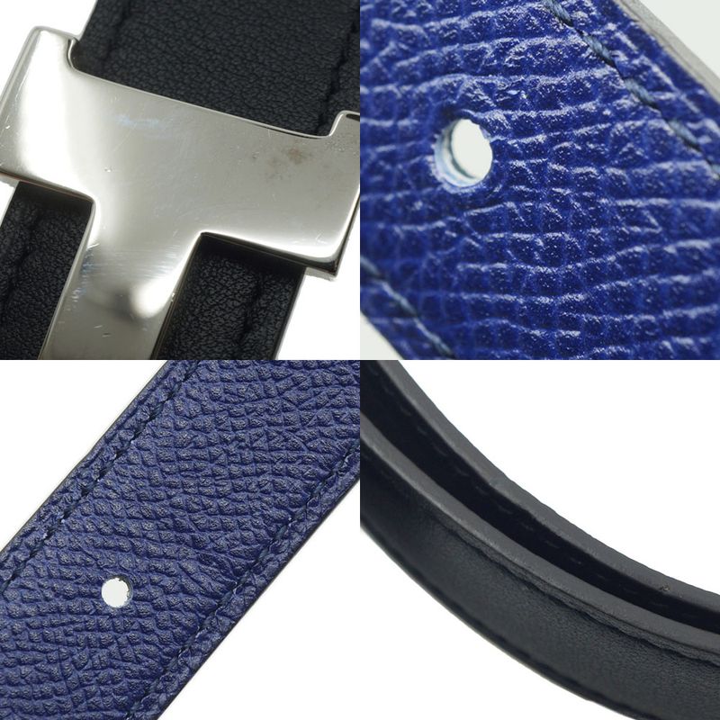 Hermes Constance Belt Logo Black Navy Silver Swift Veau