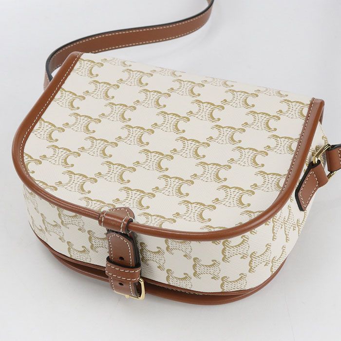 Celine Folco Triomphe Canvas Crossbody Shoulder Bag White