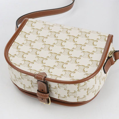 Celine Folco Triomphe Canvas Crossbody Shoulder Bag White