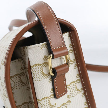 Celine Folco Triomphe Canvas Crossbody Shoulder Bag White