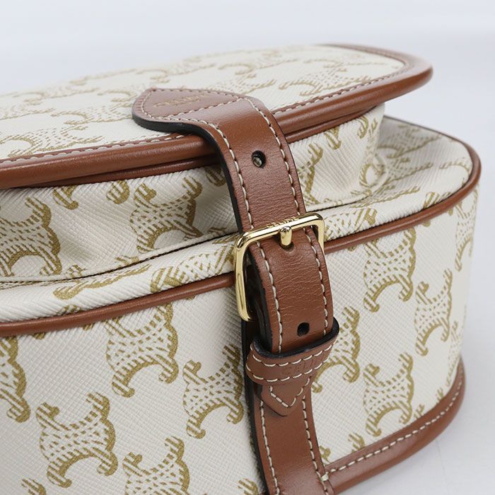 Celine Folco Triomphe Canvas Crossbody Shoulder Bag White