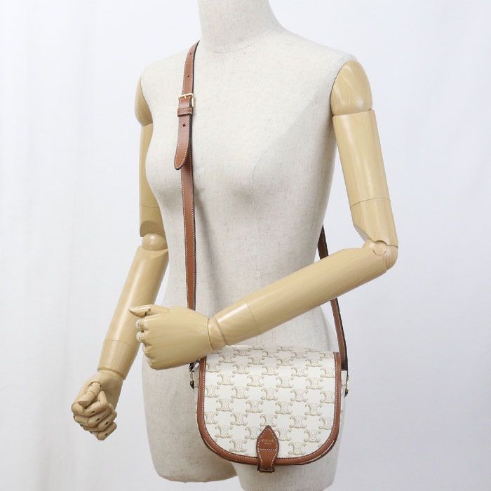 Celine Folco Triomphe Canvas Crossbody Shoulder Bag White