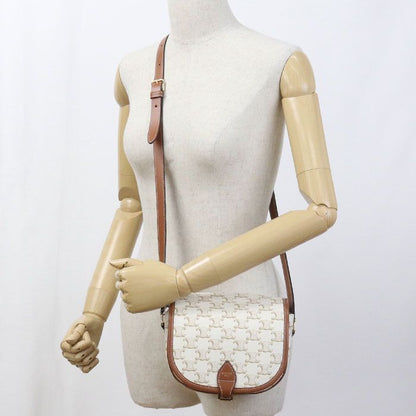 Celine Folco Triomphe Canvas Crossbody Shoulder Bag White