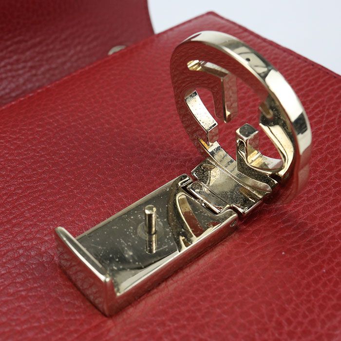 Gucci Chain Interlocking Crossbody Shoulder Bag Leather Red