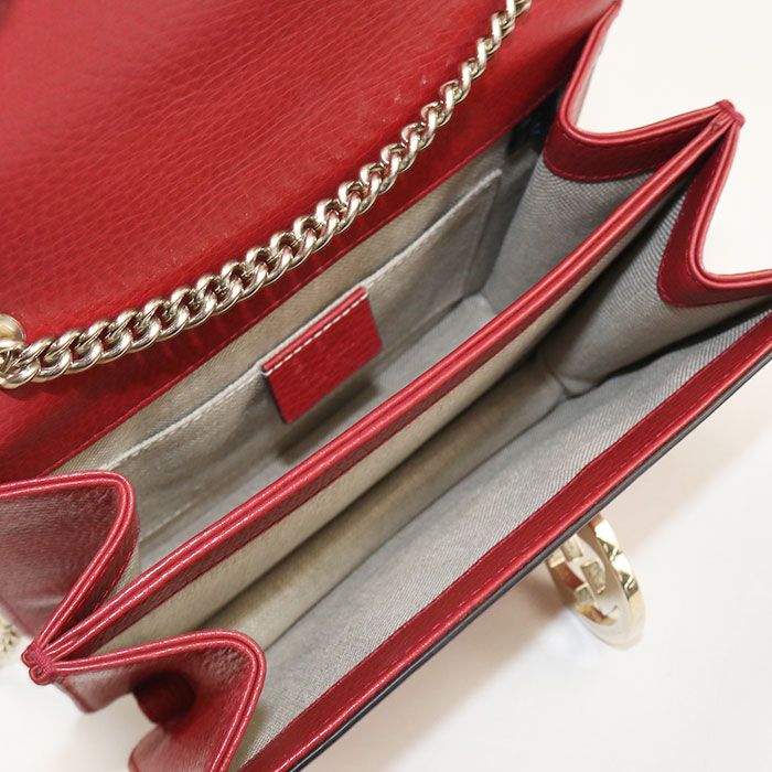 Gucci Chain Interlocking Crossbody Shoulder Bag Leather Red