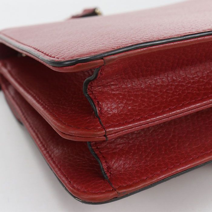 Gucci Chain Interlocking Crossbody Shoulder Bag Leather Red