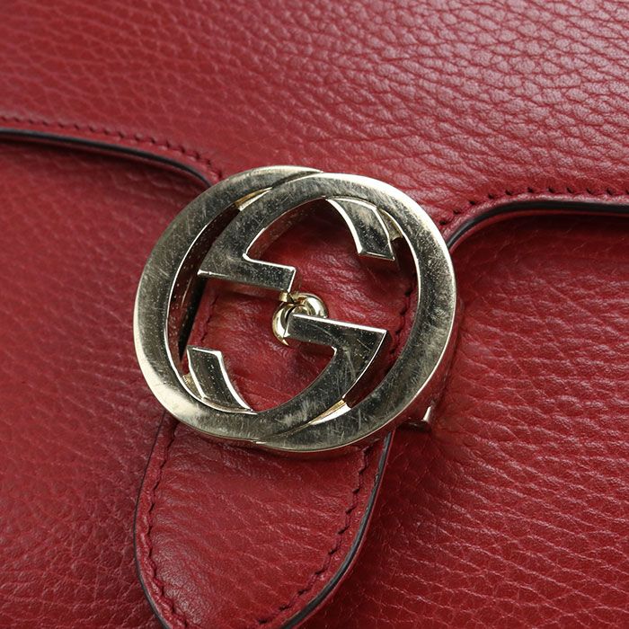 Gucci Chain Interlocking Crossbody Shoulder Bag Leather Red