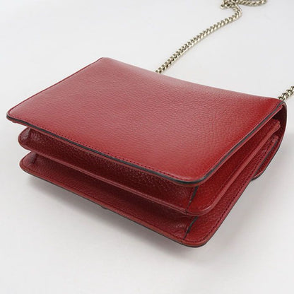 Gucci Chain Interlocking Crossbody Shoulder Bag Leather Red