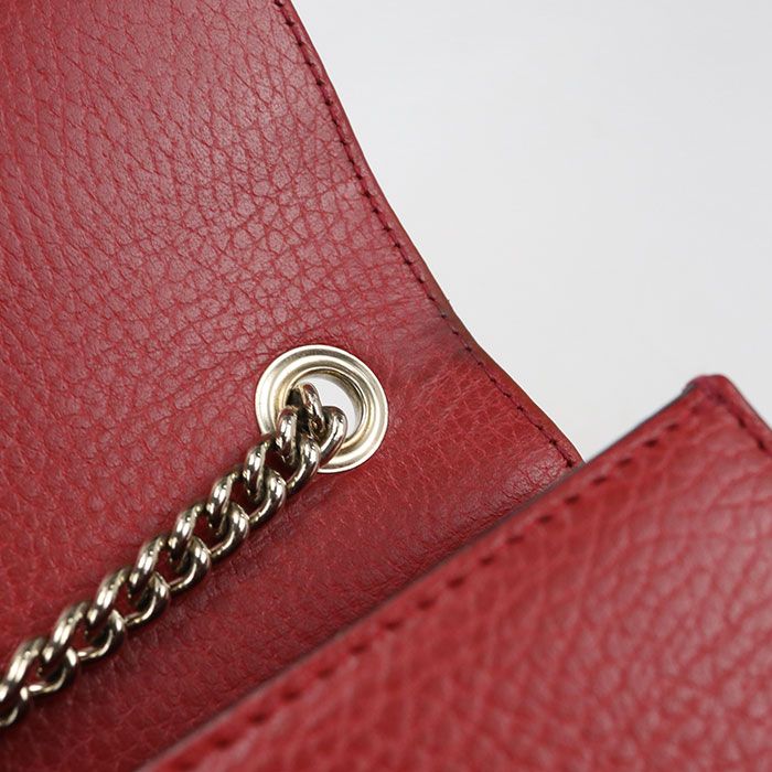 Gucci Chain Interlocking Crossbody Shoulder Bag Leather Red