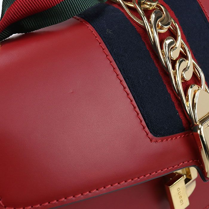 Gucci Sylvie Shoulder Bag Leather Red