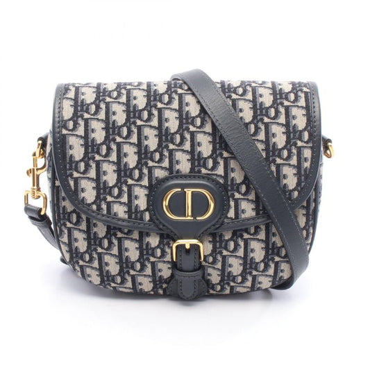 Dior Shoulder Bag Bobby White Jacquard Navy Canvas Leather