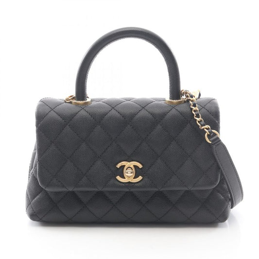 Chanel Handbag Coco Handle Flap Quilted Black Caviar Leather