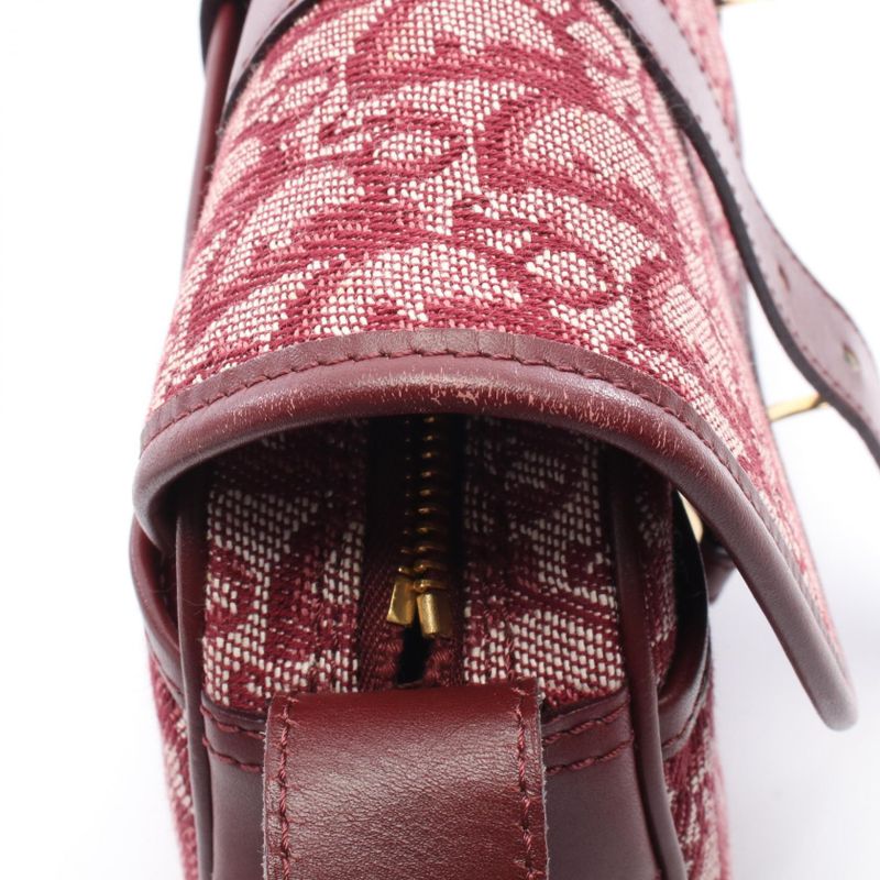 Dior Shoulder Bag Trotter Wine Red Canvas Leather Oblique