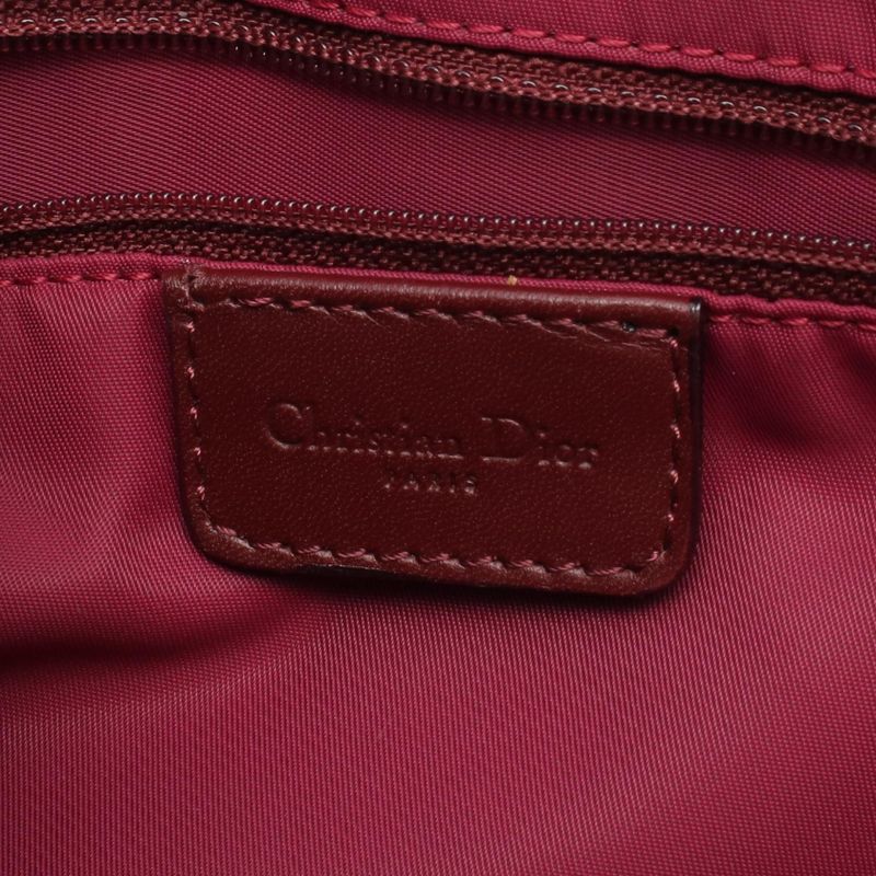 Dior Shoulder Bag Trotter Wine Red Canvas Leather Oblique