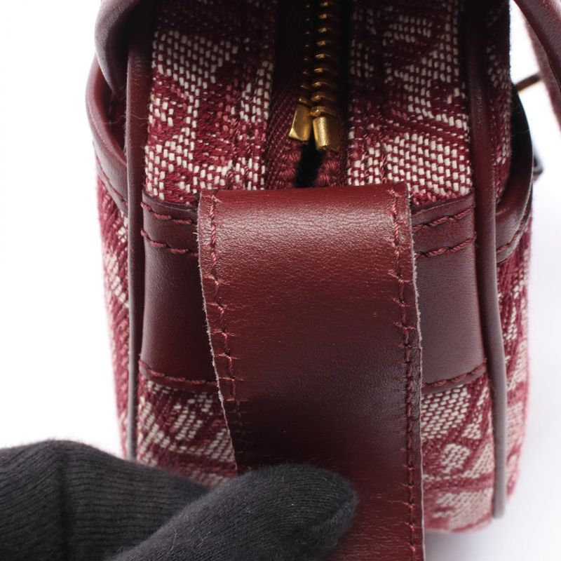 Dior Shoulder Bag Trotter Wine Red Canvas Leather Oblique