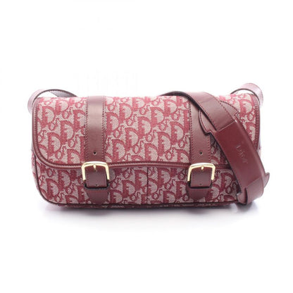 Dior Shoulder Bag Trotter Wine Red Canvas Leather Oblique