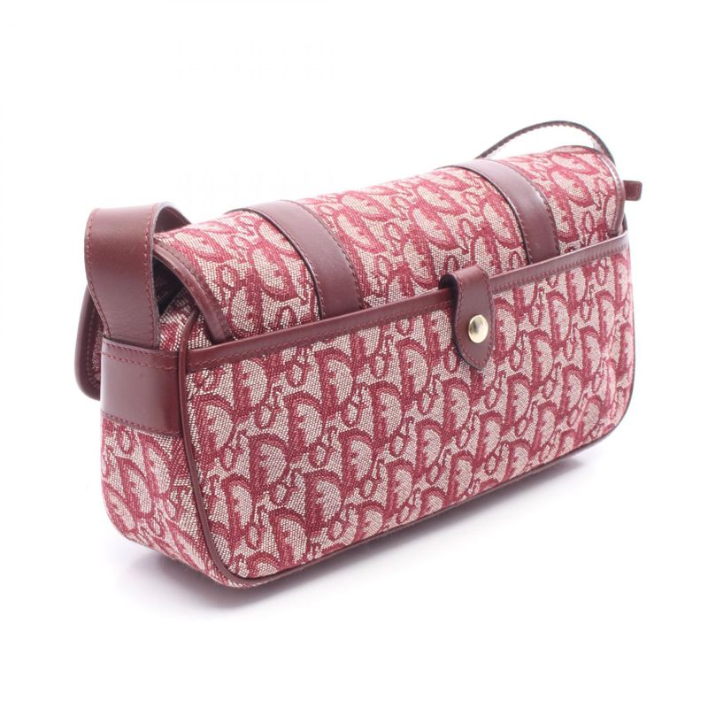 Dior Shoulder Bag Trotter Wine Red Canvas Leather Oblique