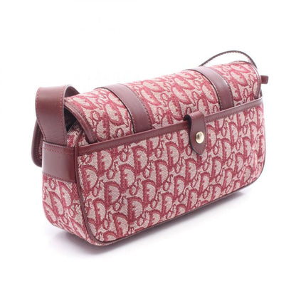 Dior Shoulder Bag Trotter Wine Red Canvas Leather Oblique