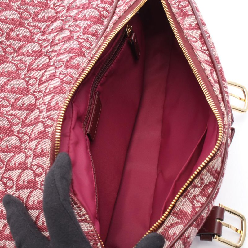 Dior Shoulder Bag Trotter Wine Red Canvas Leather Oblique