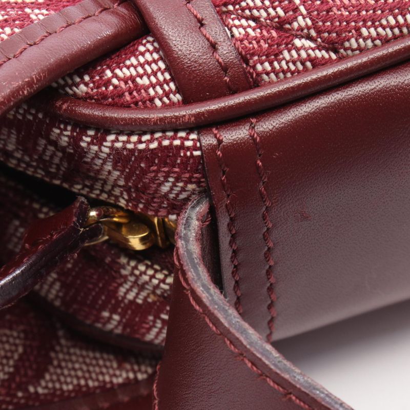 Dior Shoulder Bag Trotter Wine Red Canvas Leather Oblique