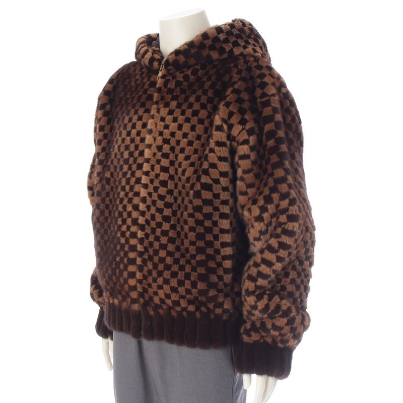Louis Vuitton Mink Damier Intarsia Zip Hooded Jacket Brown