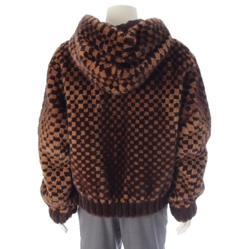 Louis Vuitton Mink Damier Intarsia Zip Hooded Jacket Brown