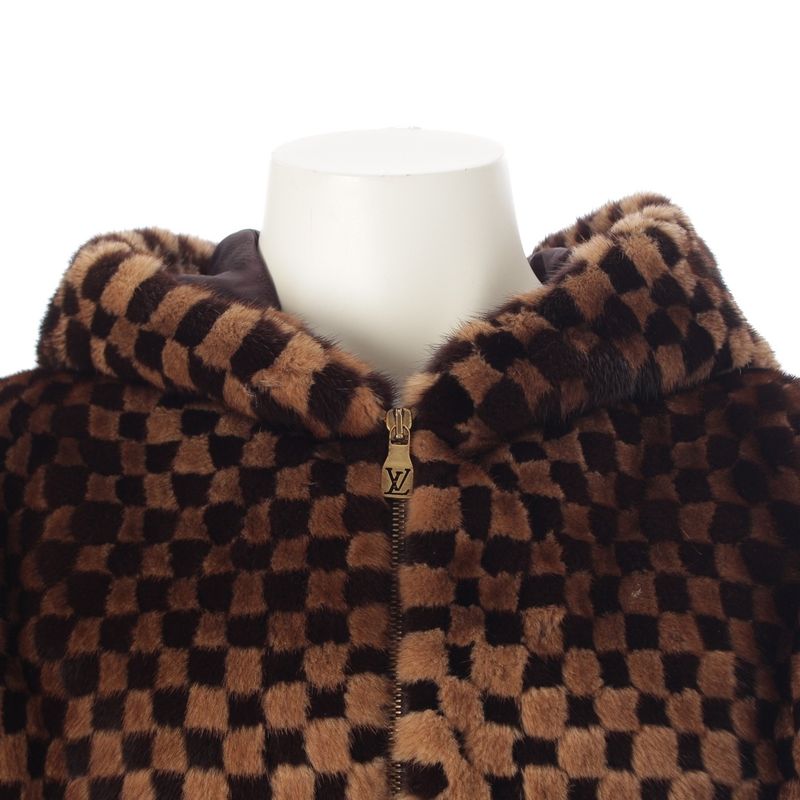 Louis Vuitton Mink Damier Intarsia Zip Hooded Jacket Brown