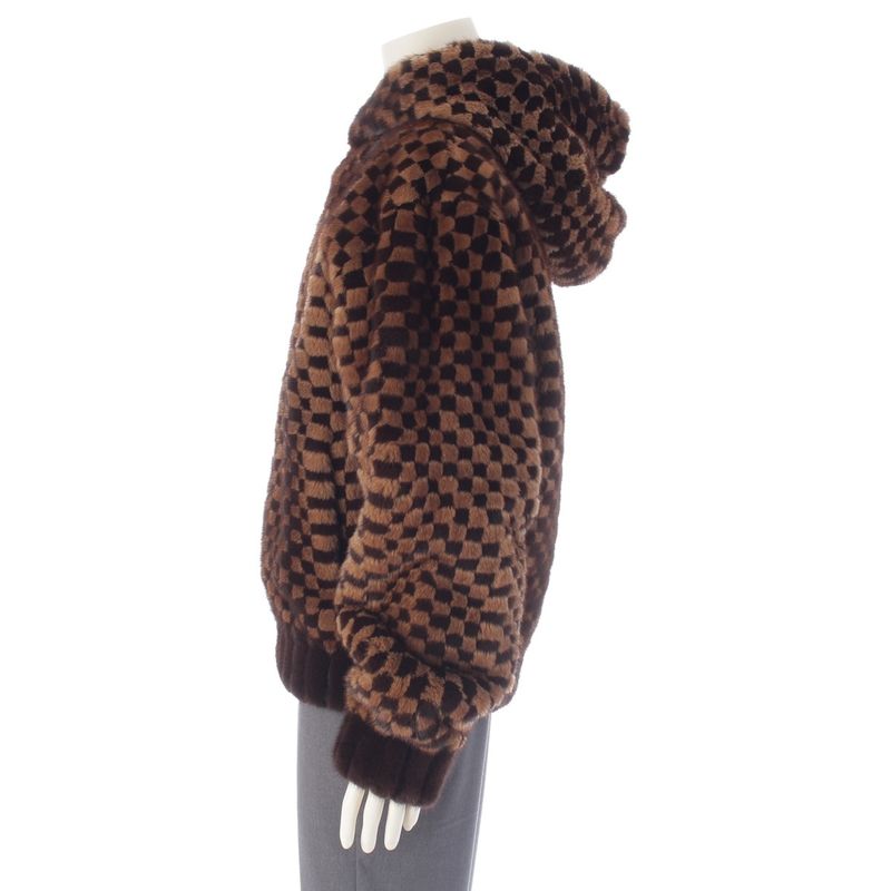 Louis Vuitton Mink Damier Intarsia Zip Hooded Jacket Brown