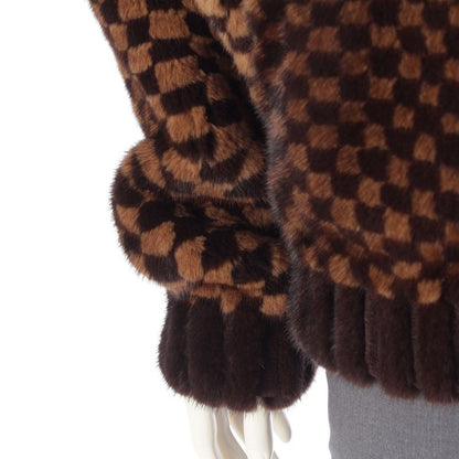 Louis Vuitton Mink Damier Intarsia Zip Hooded Jacket Brown
