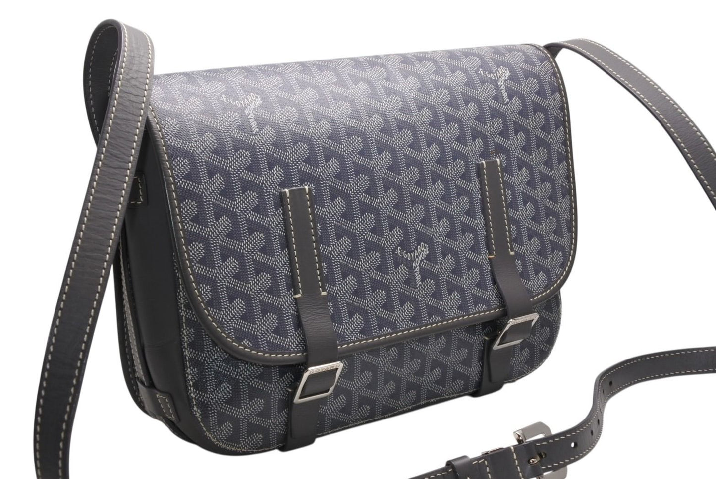 Goyard Belvedere MM Shoulder Bag Gray Leather Silver Herringbone Pattern — view 3