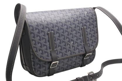 Goyard Belvedere MM Shoulder Bag Gray Leather Silver Herringbone Pattern — view 3