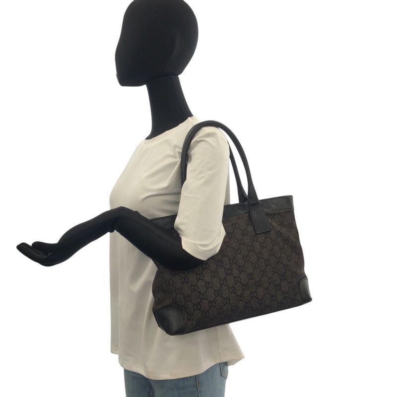 Gucci Black GG Canvas Leather 002 Shoulder Bag Tote