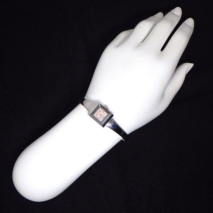 Gucci Watch Frame 128.5 Square GG Pattern Pink Shell Dial SS Quartz Pink Movement