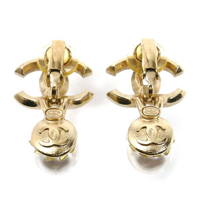 Chanel CC Logo Rhinestone Faux Pearl Earrings