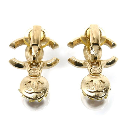 Chanel CC Logo Rhinestone Faux Pearl Earrings