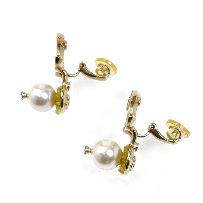 Chanel CC Logo Rhinestone Faux Pearl Earrings